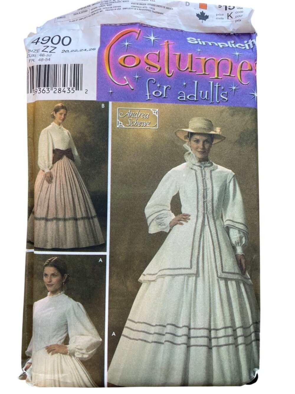 Simplicity 4900 Misses Costume Pattern Sizes 20-26 Civil War Southern Belle UNCU